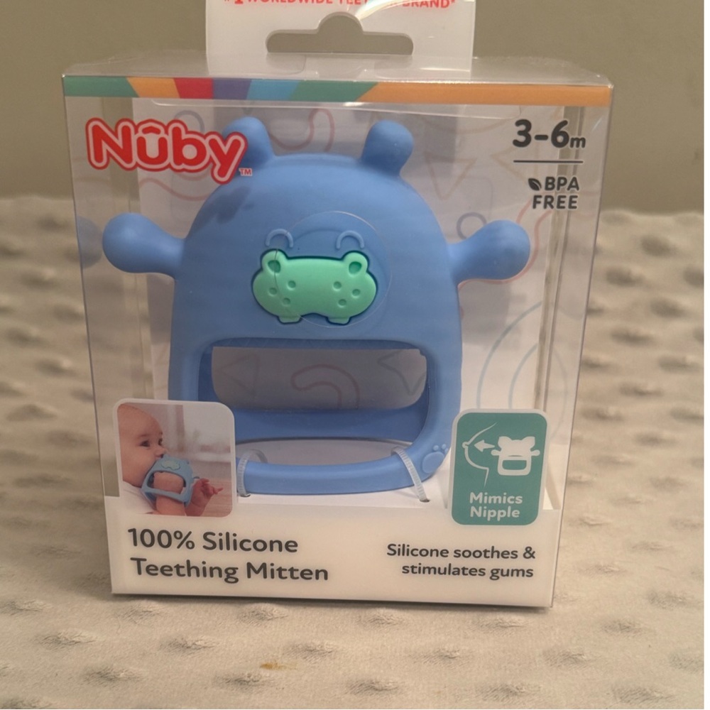 Nuby Blue Silicone Teething Mitten - 3 Months, New in Box